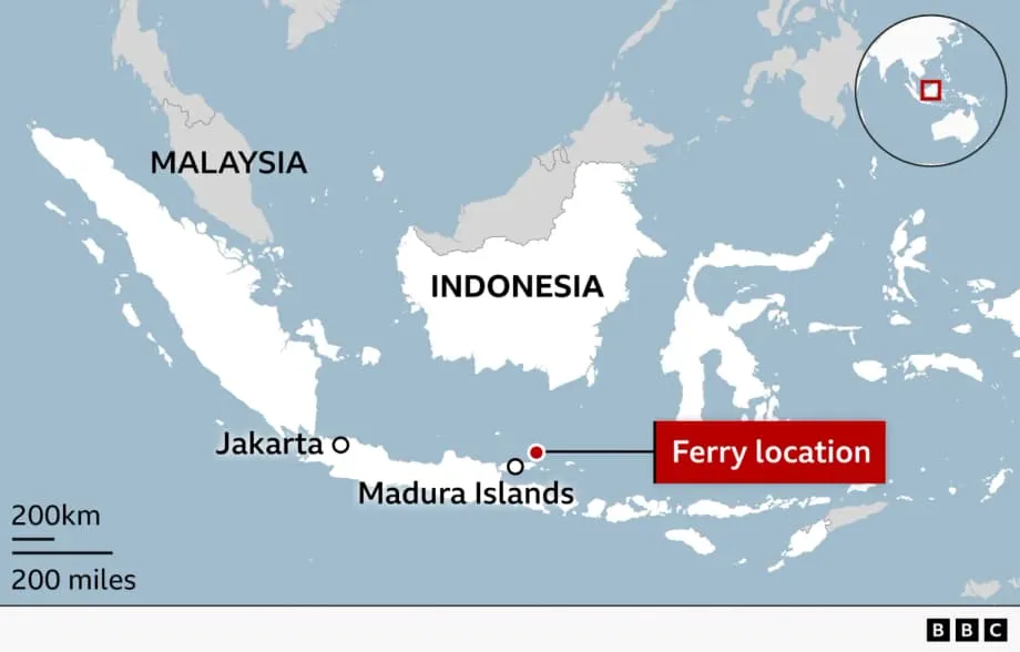 インドネシア沖でフェリー火災、5人死亡・数十人行方不明